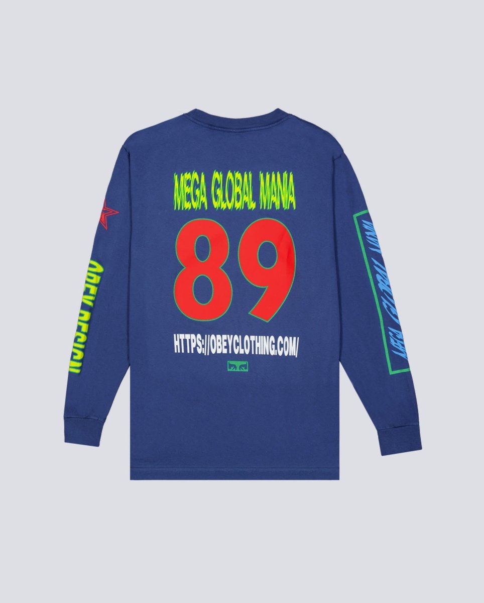 Camiseta Manga Larga Obey Mega Global Mania Azul Hombre