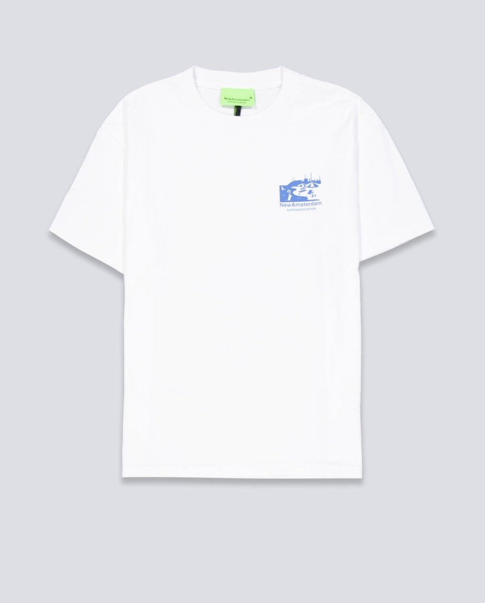 Camiseta New Amsterdam Beach Sign Tee Blanco y Azul Unisex