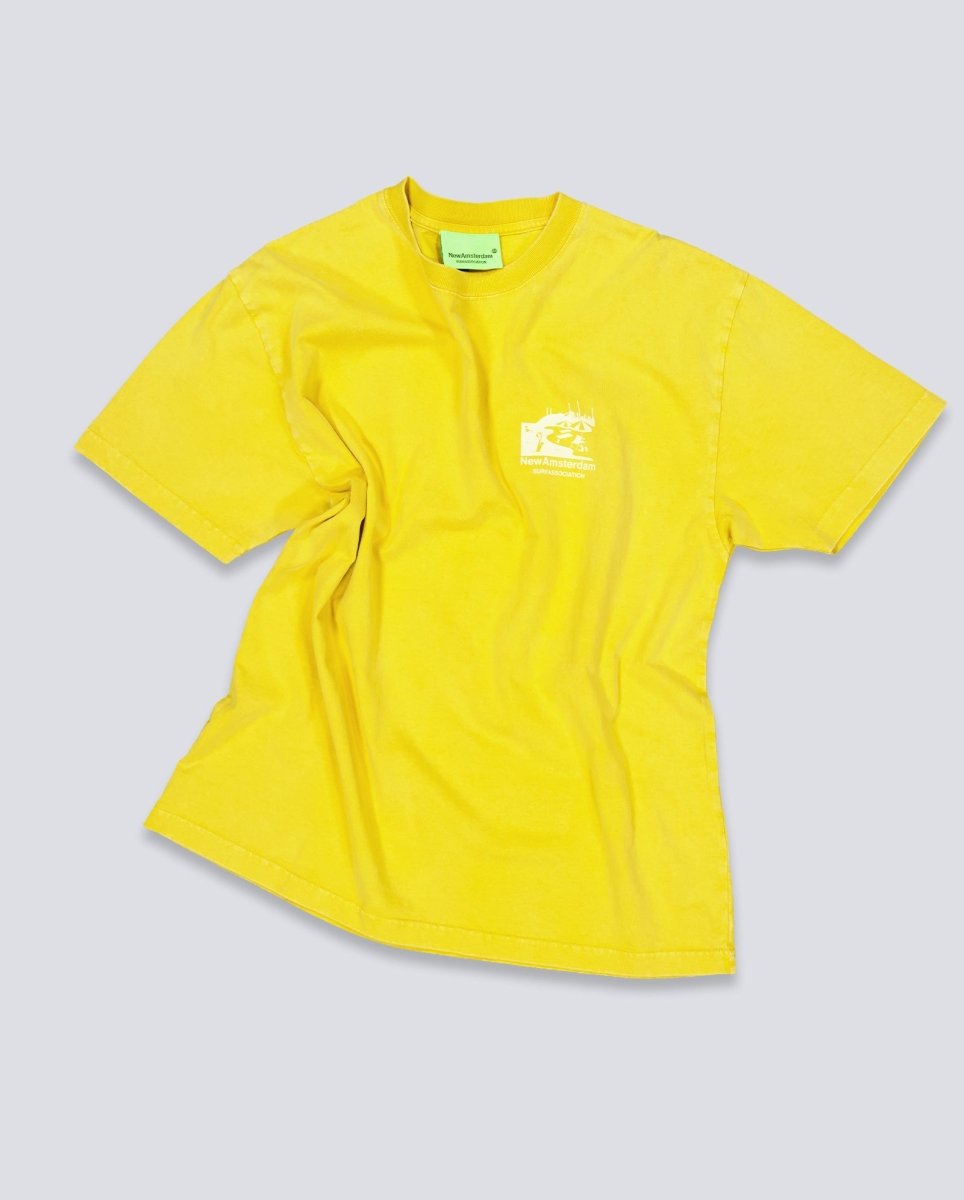 Camiseta New Amsterdam Beach Sign Amarillo Unisex