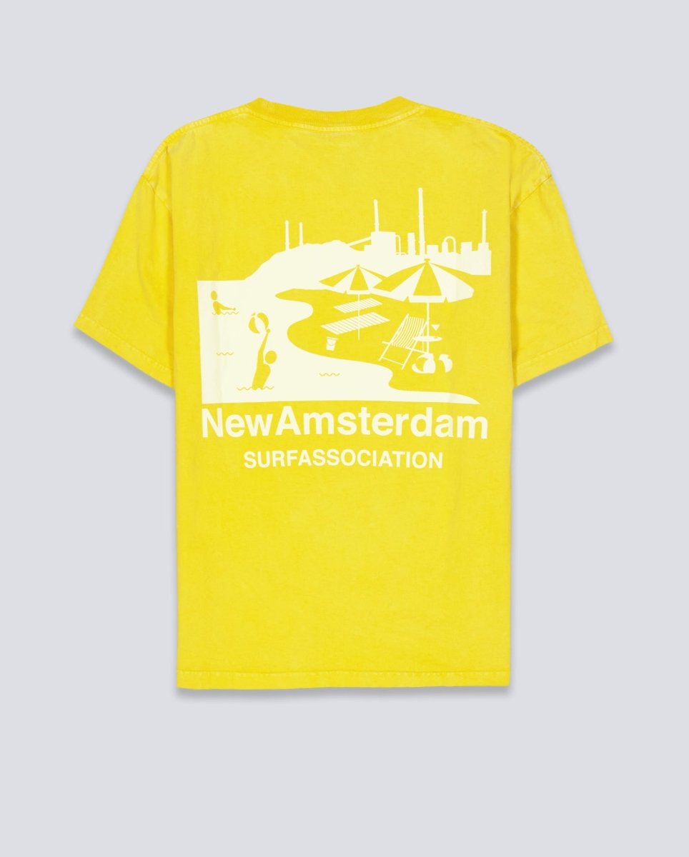 Camiseta New Amsterdam Beach Sign Amarillo Unisex