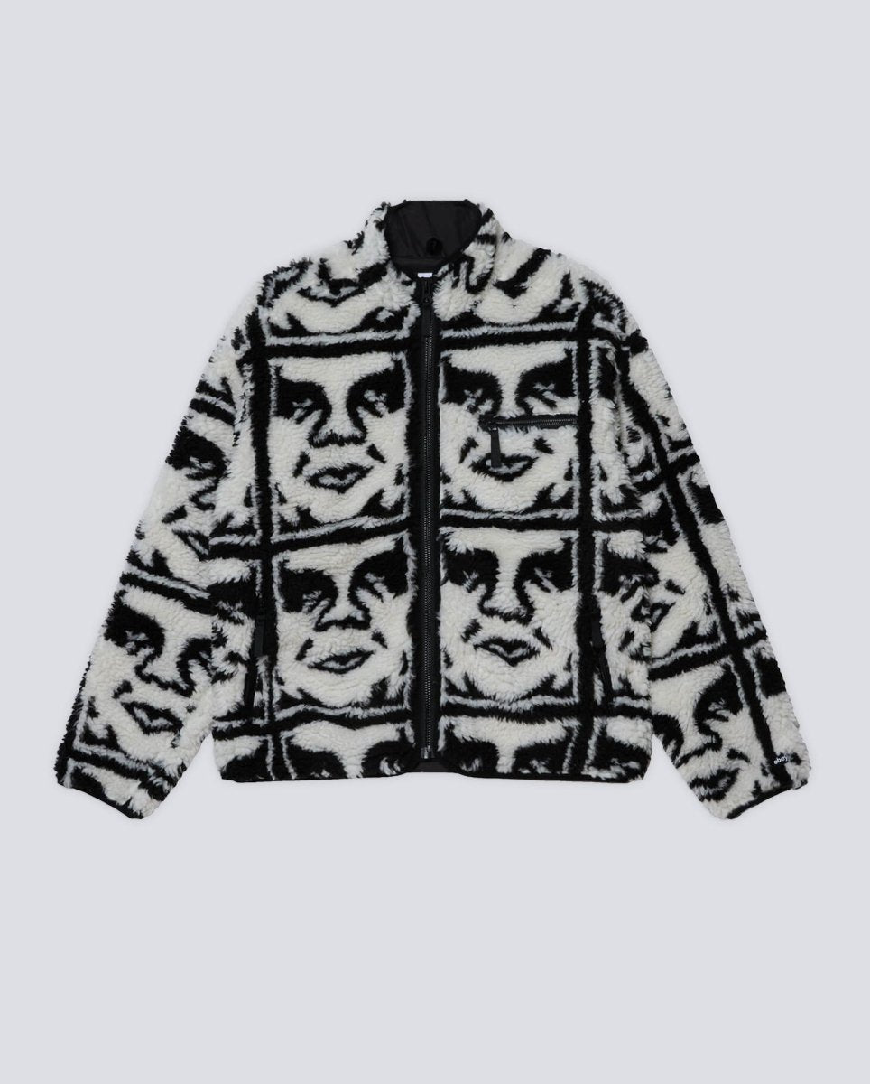 Chaqueta Polar Obey Repeated Icon Sherpa Negro Unisex