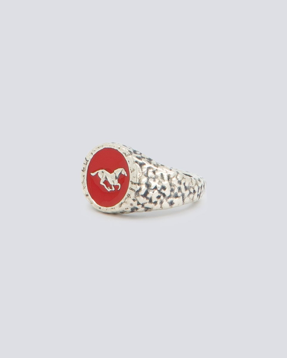 Anillo Twojeys Horse Rojo Y Plateado Unisex