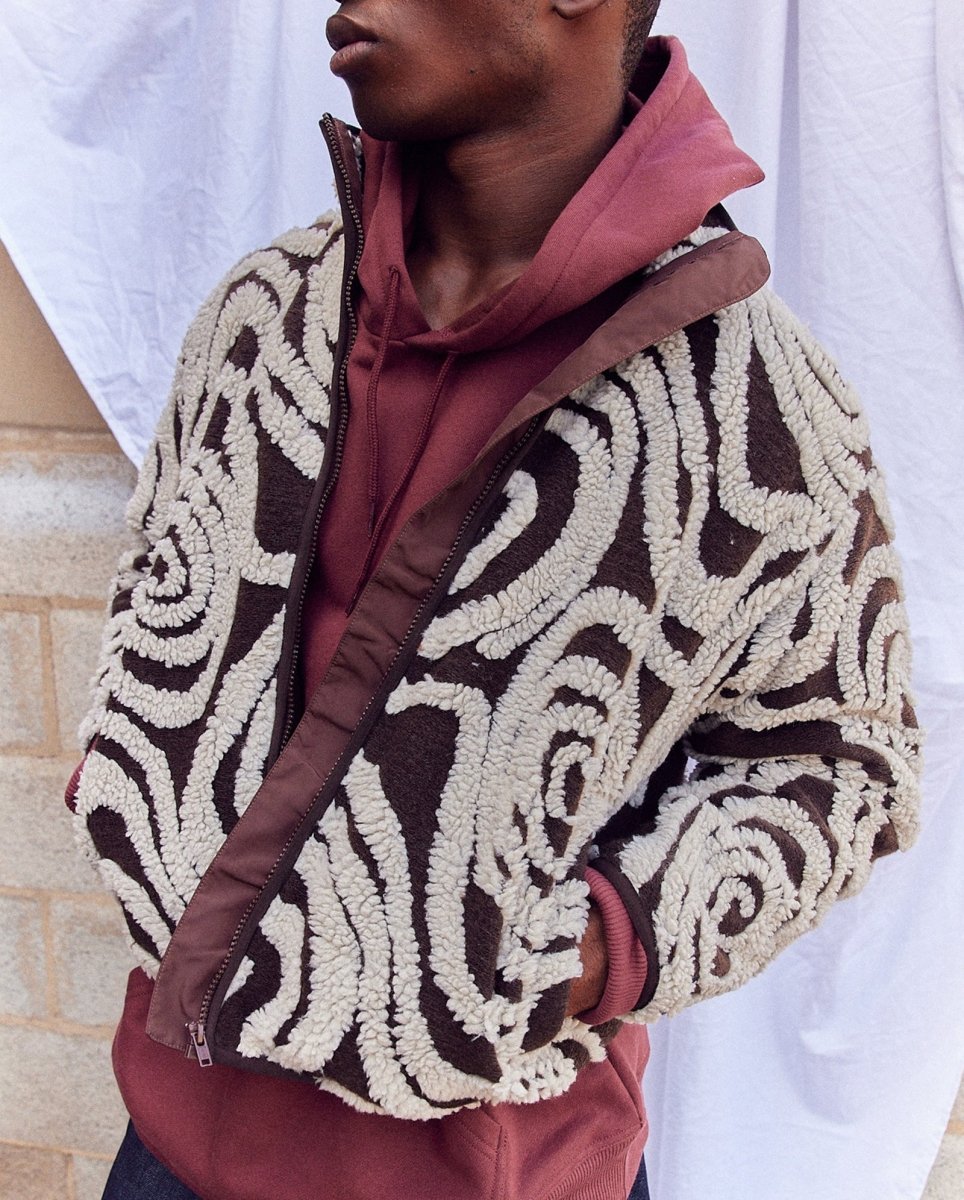 Chaqueta Polar Obey Swirls Jacquard Marrón Mujer