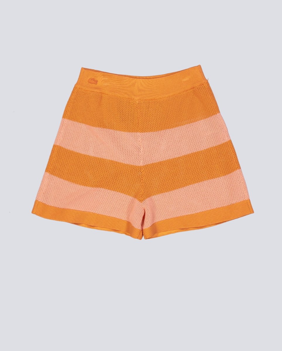 Pantalón Corto De Punto Lacoste Rayas Naranja Mujer