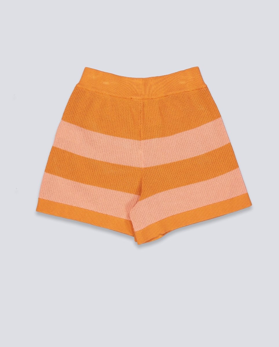 Pantalón Corto De Punto Lacoste Rayas Naranja Mujer