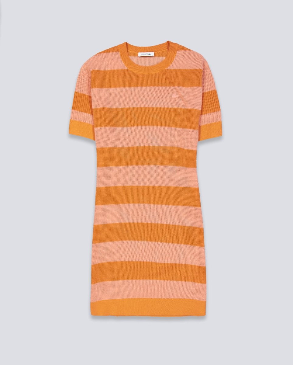 Vestido De Punto Lacoste Rayas Naranja Mujer