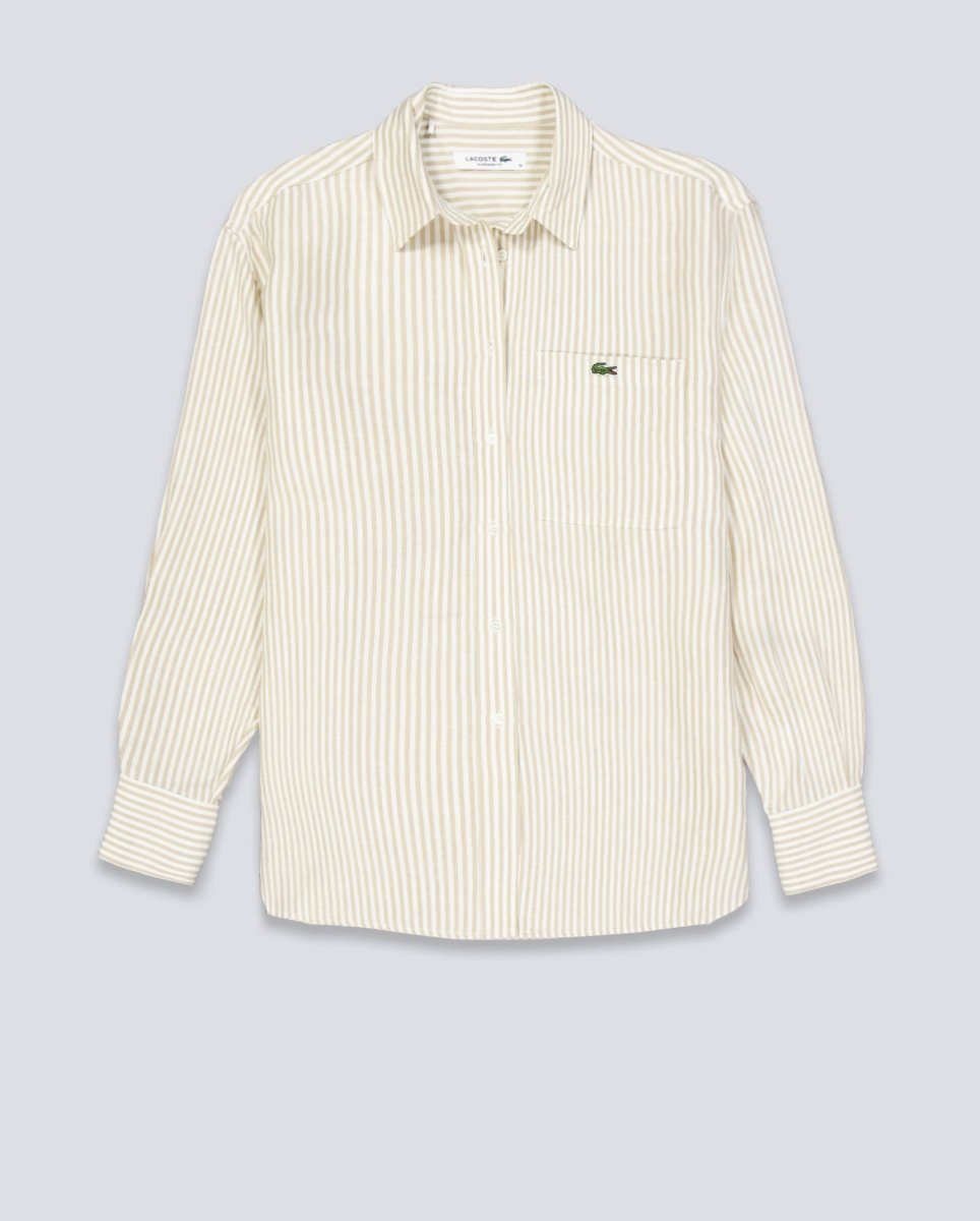 Camisa Lacoste Manga Larga Beige Blanco Mujer CF1429-8GI