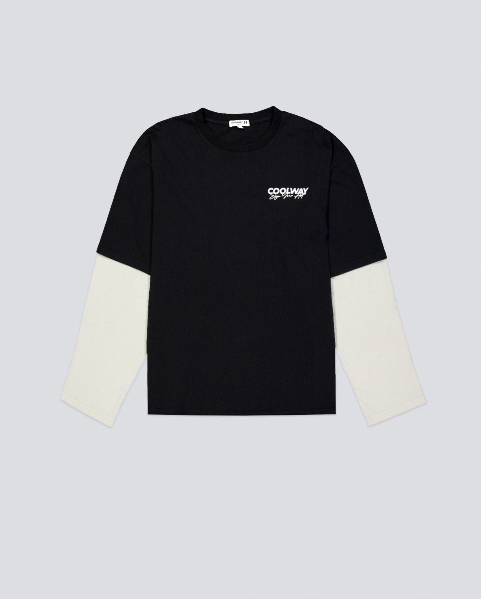 Camiseta Coolway Double Sleeve Negro Y Blanco Unisex 9008762