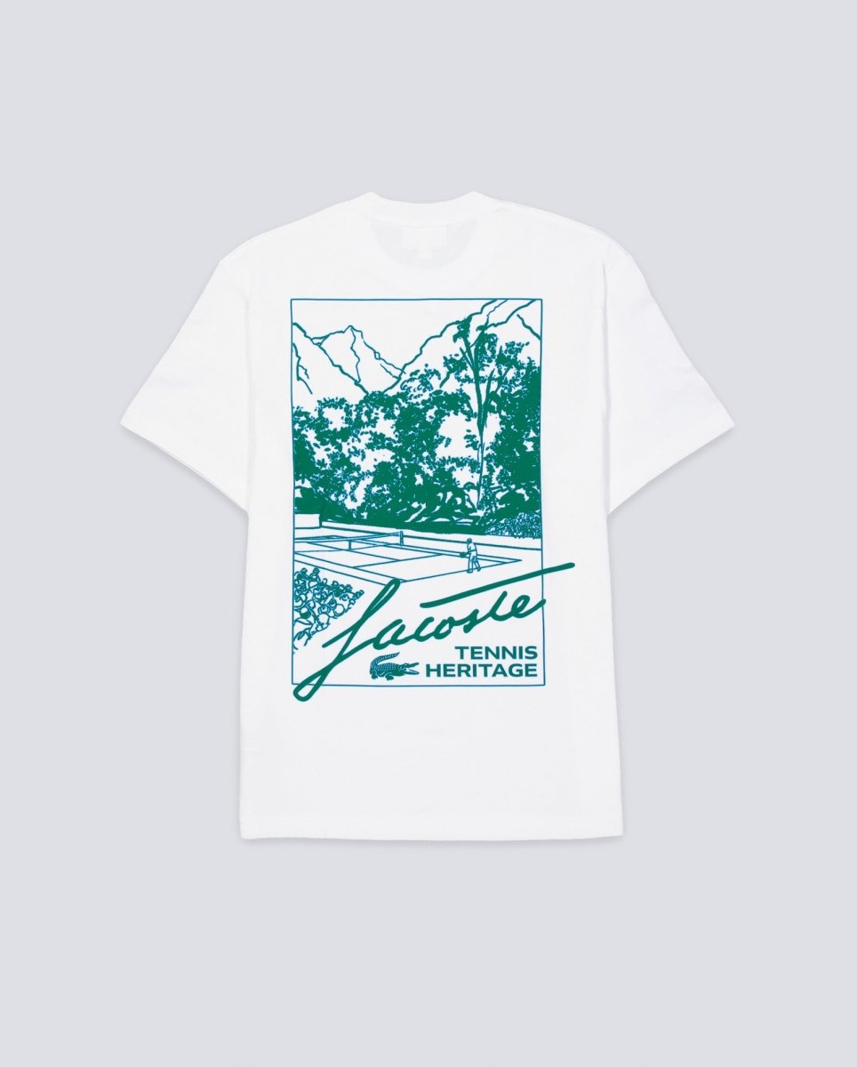 Camiseta De Lacoste Estampado Tennis Heritage Blanco Hombre TH5505-00-001
