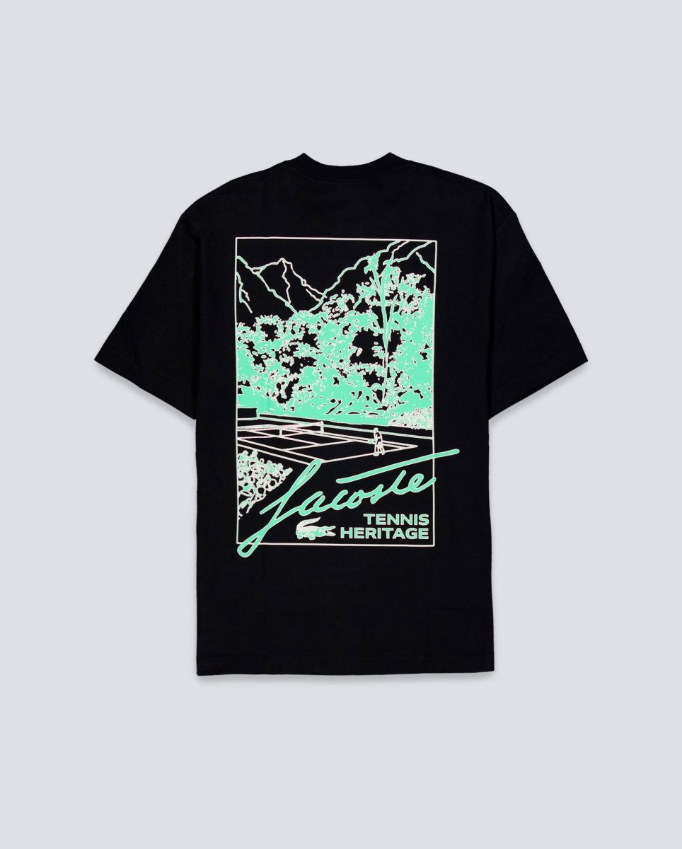 Camiseta De Lacoste Estampado Tennis Heritage Negro Hombre TH5505-00-031