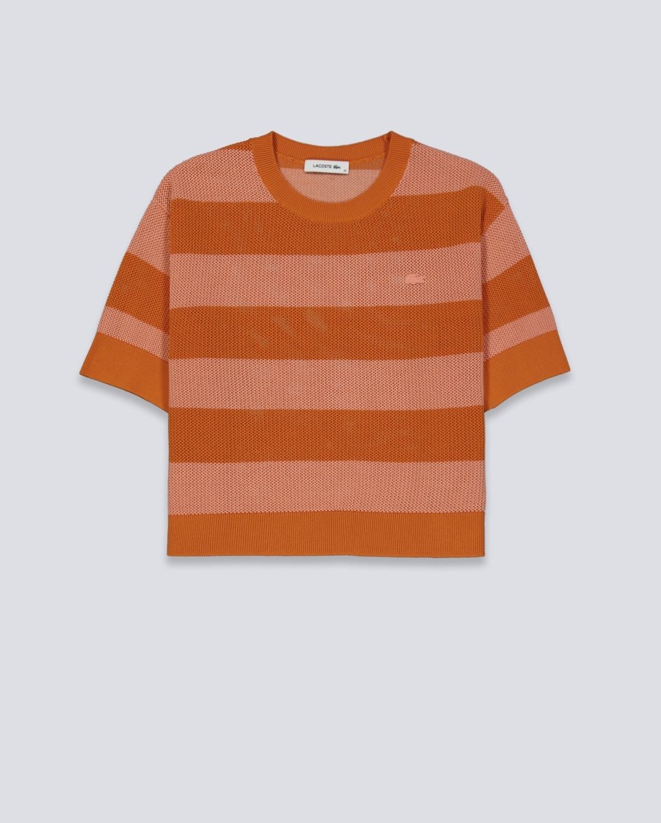 Camiseta Lacoste Rayas Naranja Mujer AF9859-4IM