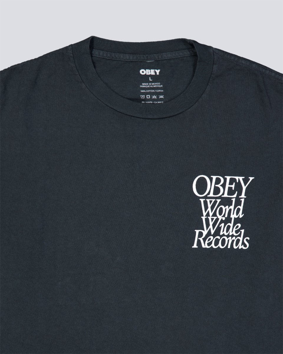 Camiseta Obey Worldwide Records Pigment Negro Unisex 167924131-PTB