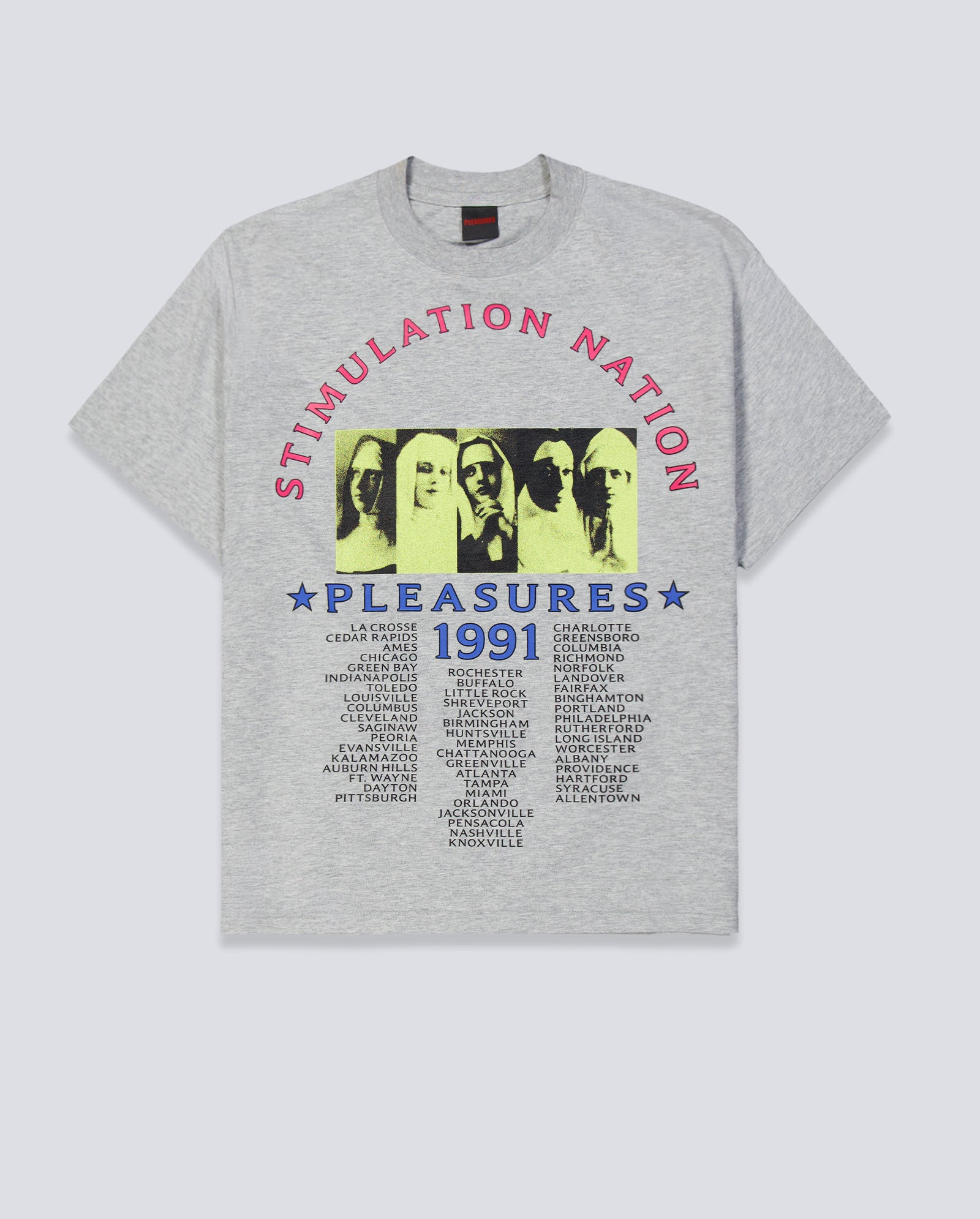 Camiseta Pleasures Stimulaton Heather Gris Unisex P26SP066