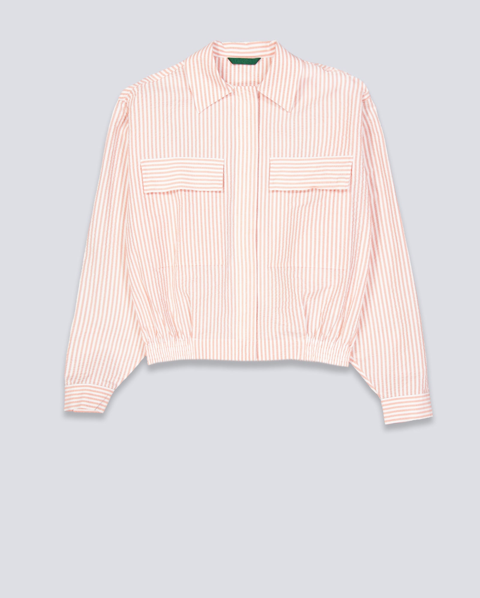 Chaqueta Lacoste de Seersucker de Rayas Blanco Rosa Mujer BF1036-RNI