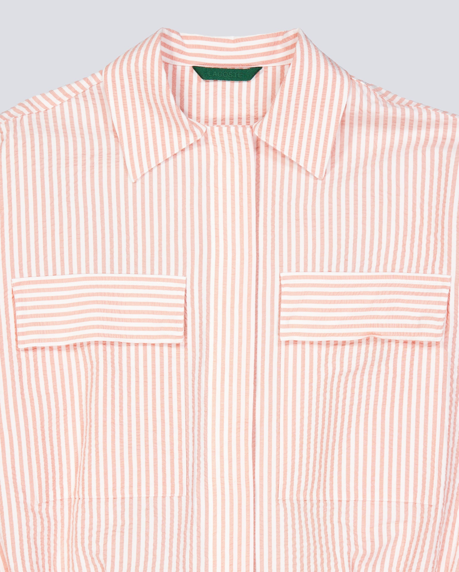 Chaqueta Lacoste de Seersucker de Rayas Blanco Rosa Mujer BF1036-RNI