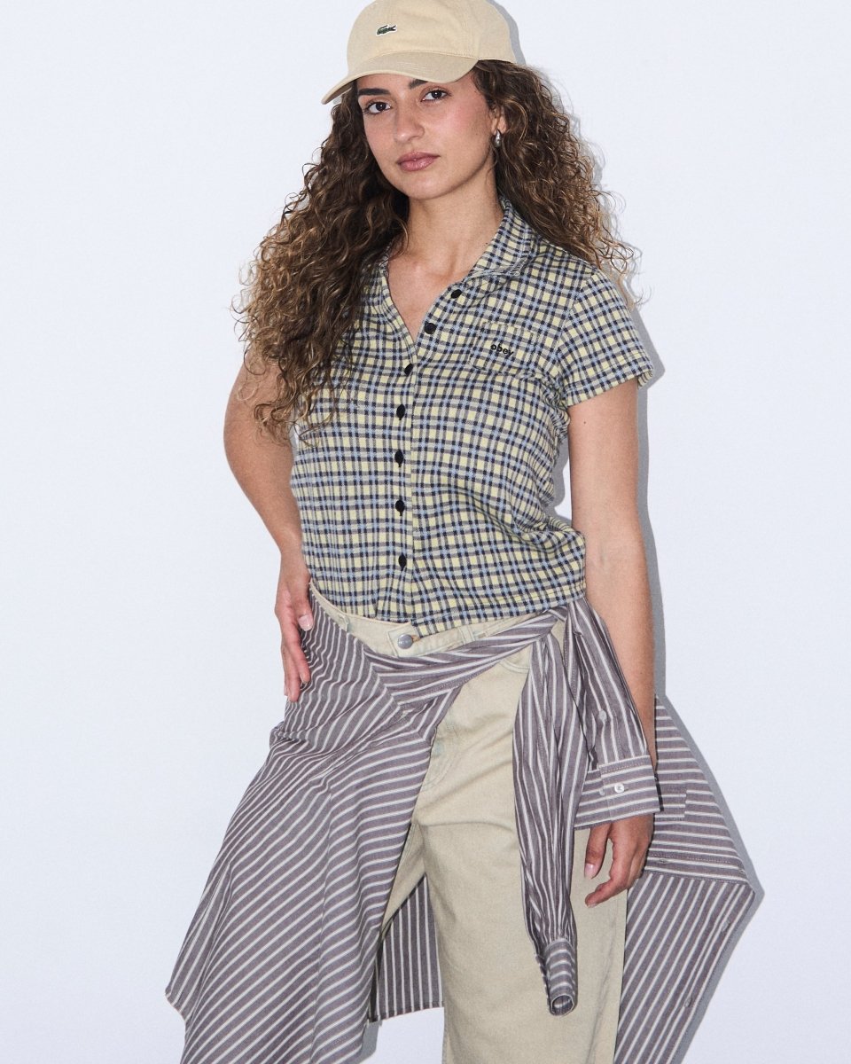 Camisa Obey Lila Micro Check Amarillo Mujer