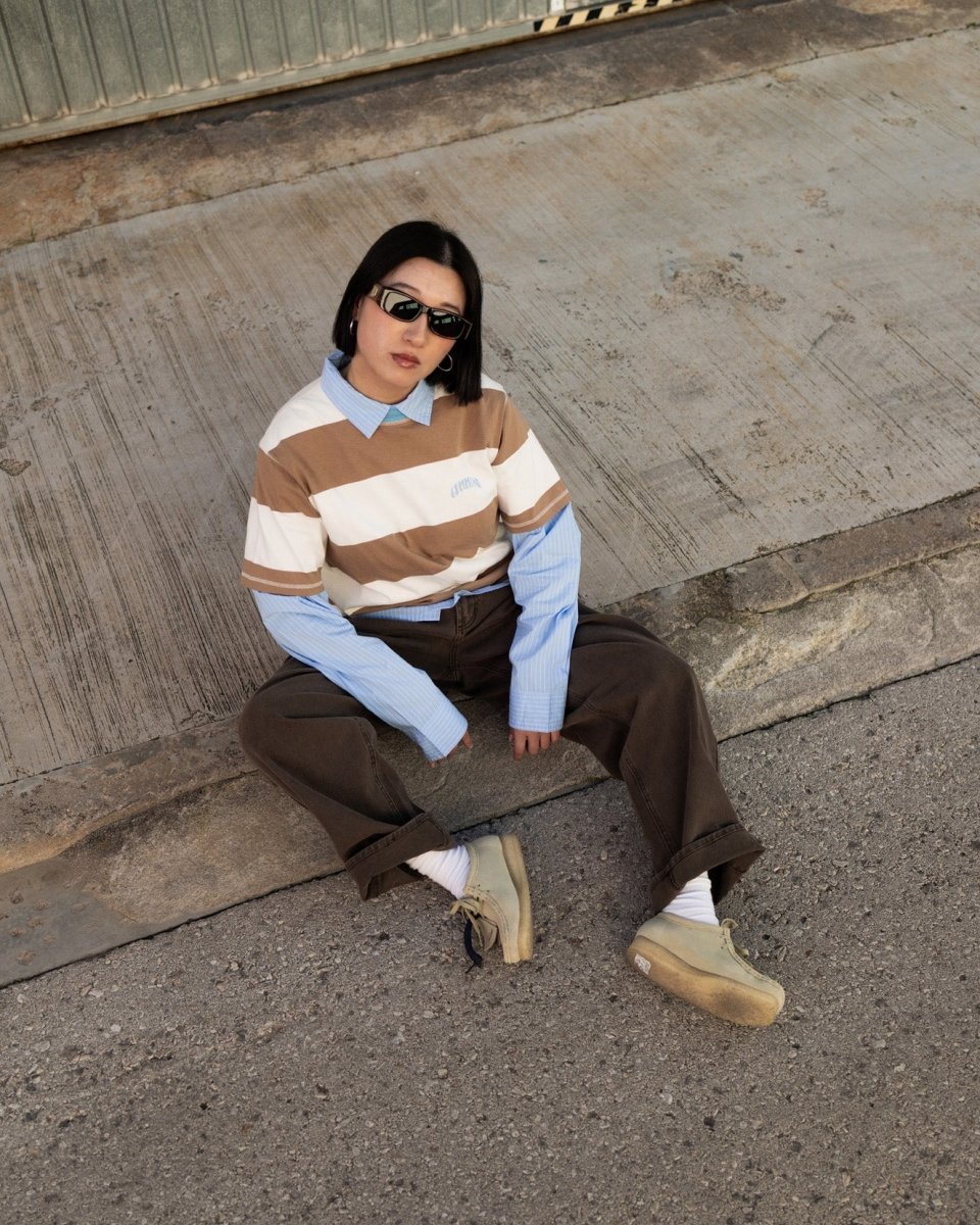 Camiseta Edmmond Studios Striped Marrón y Beige Unisex