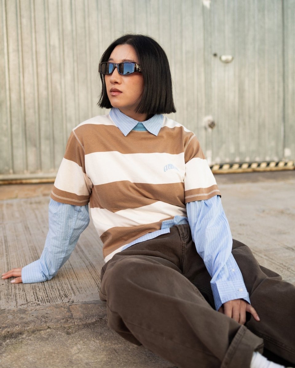 Camiseta Edmmond Studios Striped Marrón y Beige Unisex