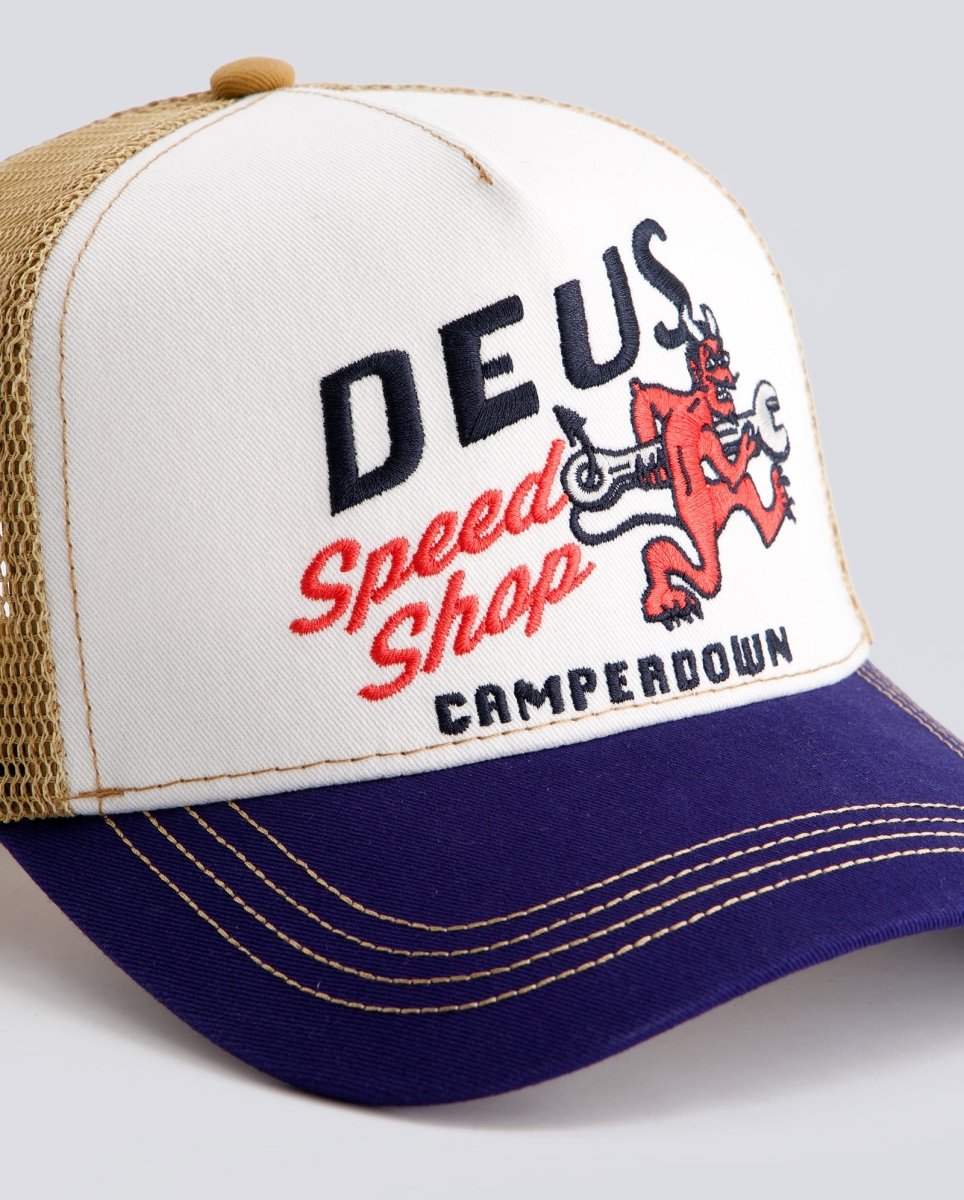 Gorra Deus Dogleg Trucker Azul y Blanca Unisex