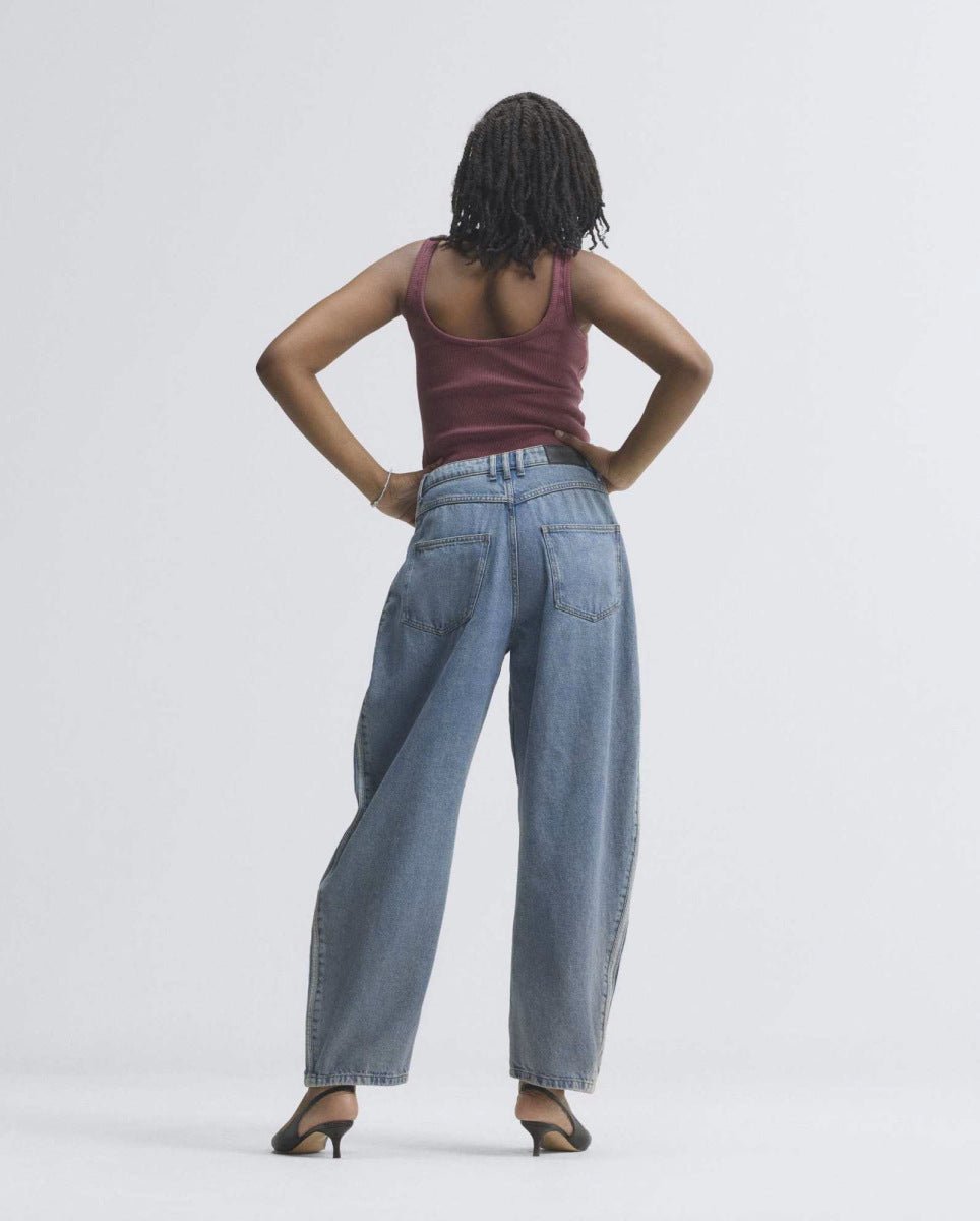 Pantalón Adidas High Rise Barrel Leg Denim Azul Mujer KQ6476