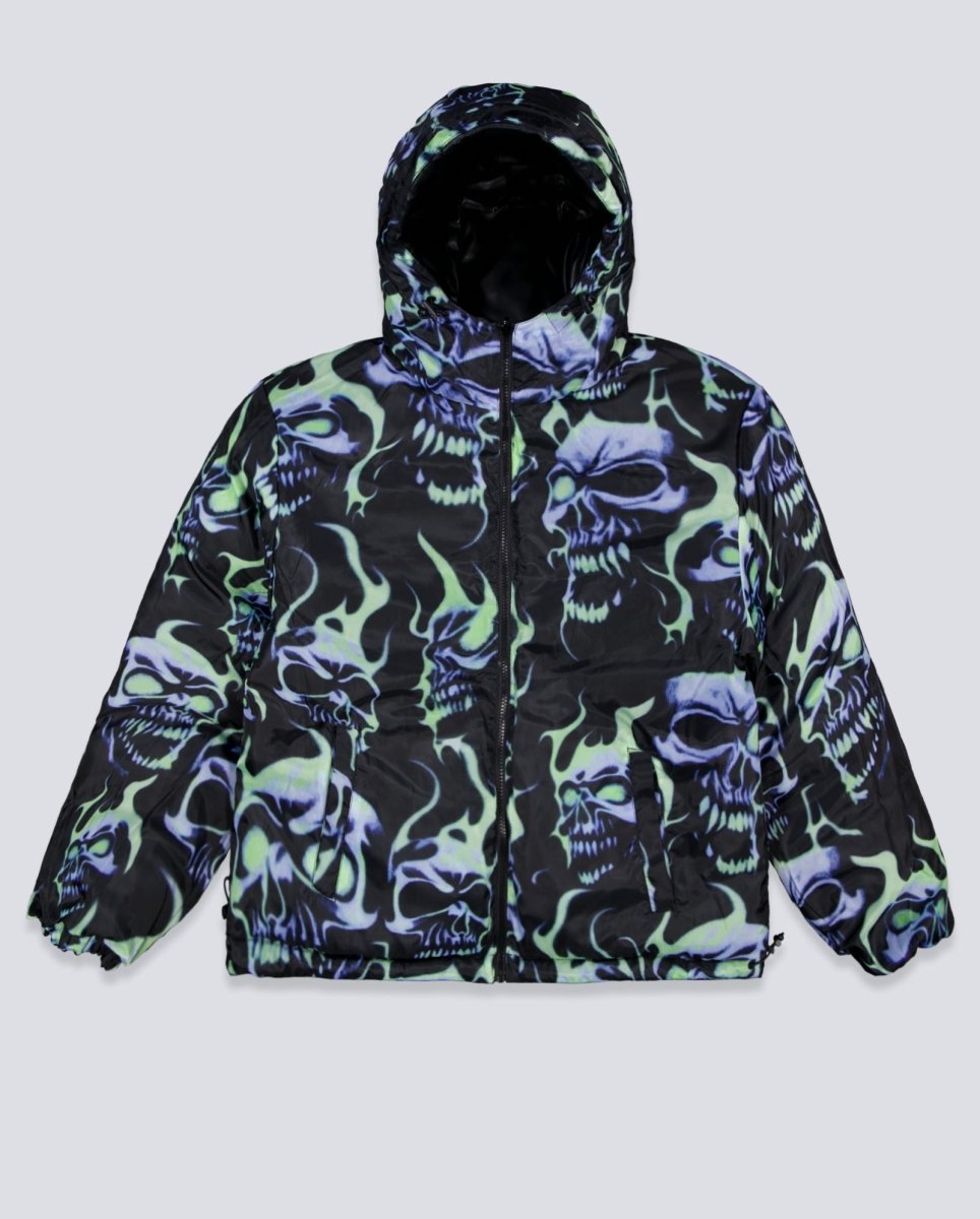 Puffer Wasted Paris Skull Negra Reversible Unisex WSTDFW25-27
