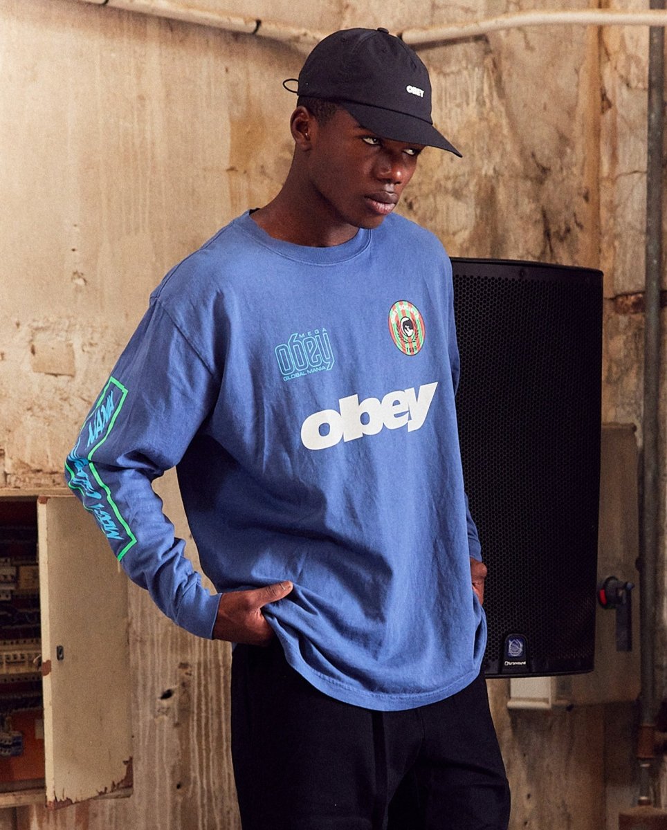 Camiseta Manga Larga Obey Mega Global Mania Azul Hombre