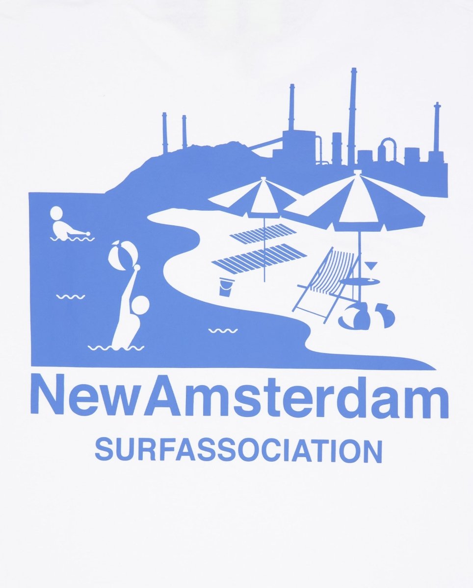 Camiseta New Amsterdam Beach Sign Tee Blanco y Azul Unisex