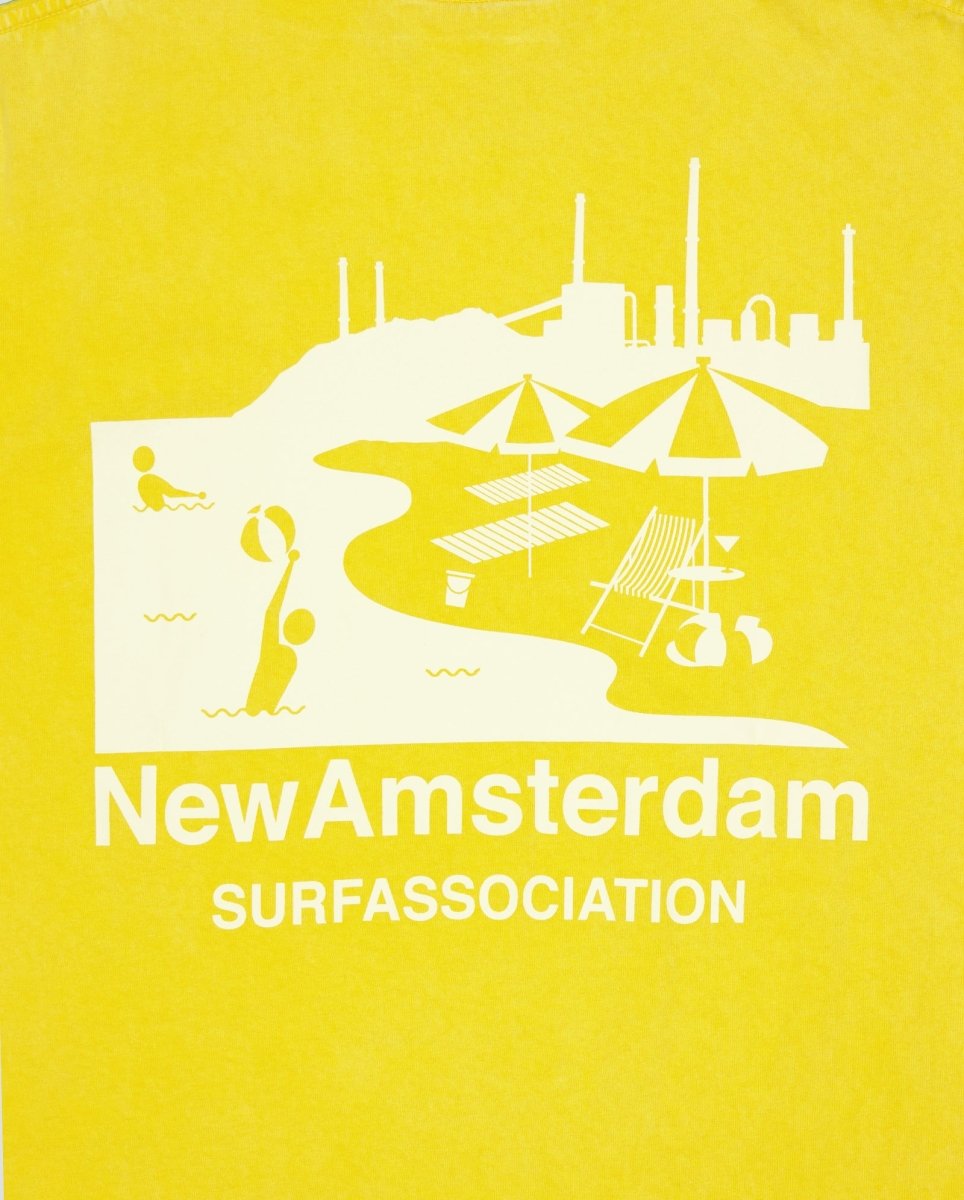 Camiseta New Amsterdam Beach Sign Amarillo Unisex