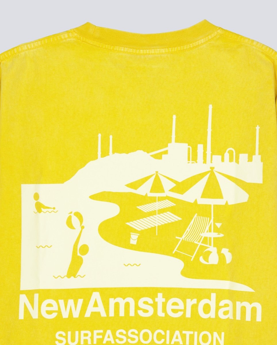 Camiseta New Amsterdam Beach Sign Amarillo Unisex