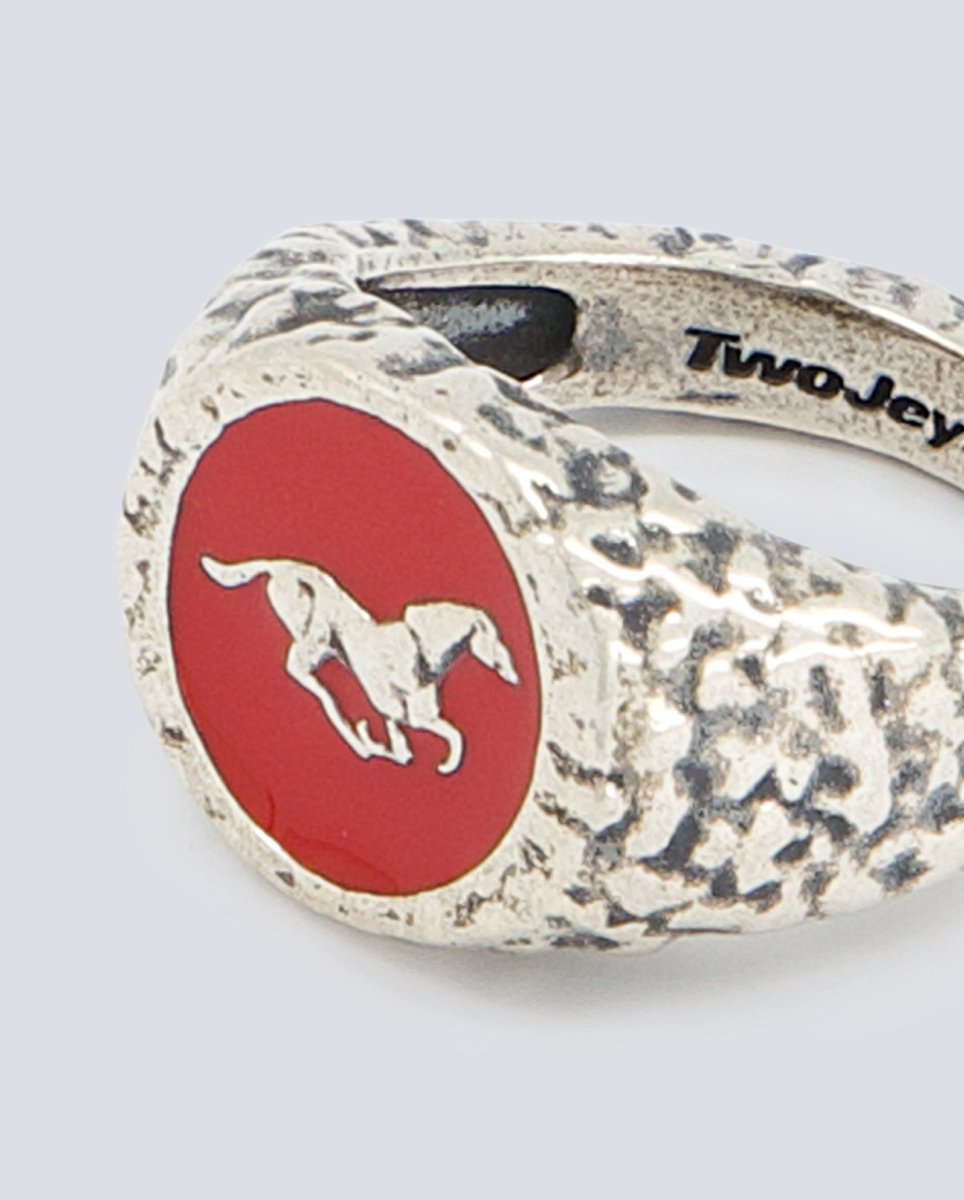 Anillo Twojeys Horse Rojo Y Plateado Unisex