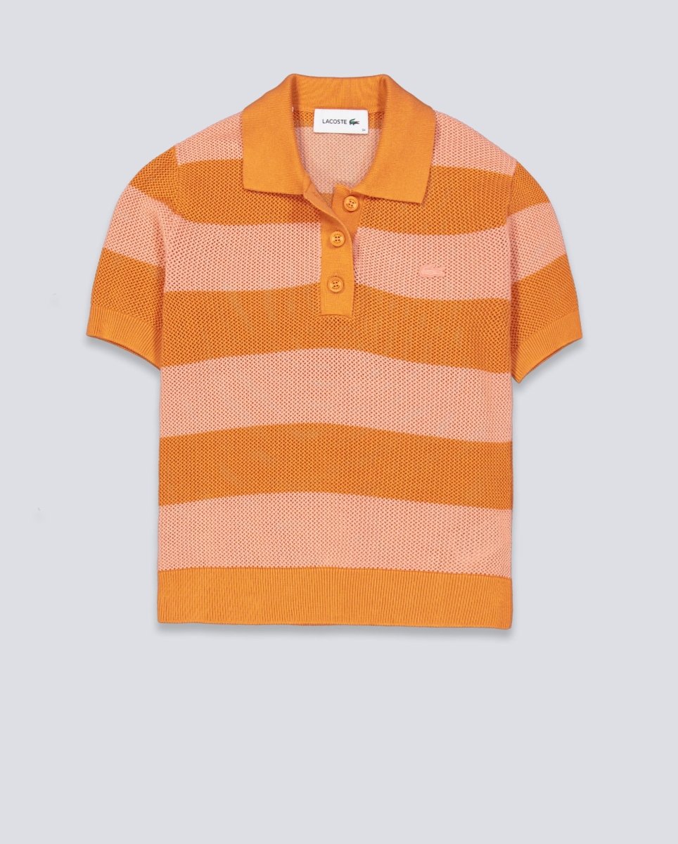 Polo De Punto Lacoste Rayas Naranja Mujer