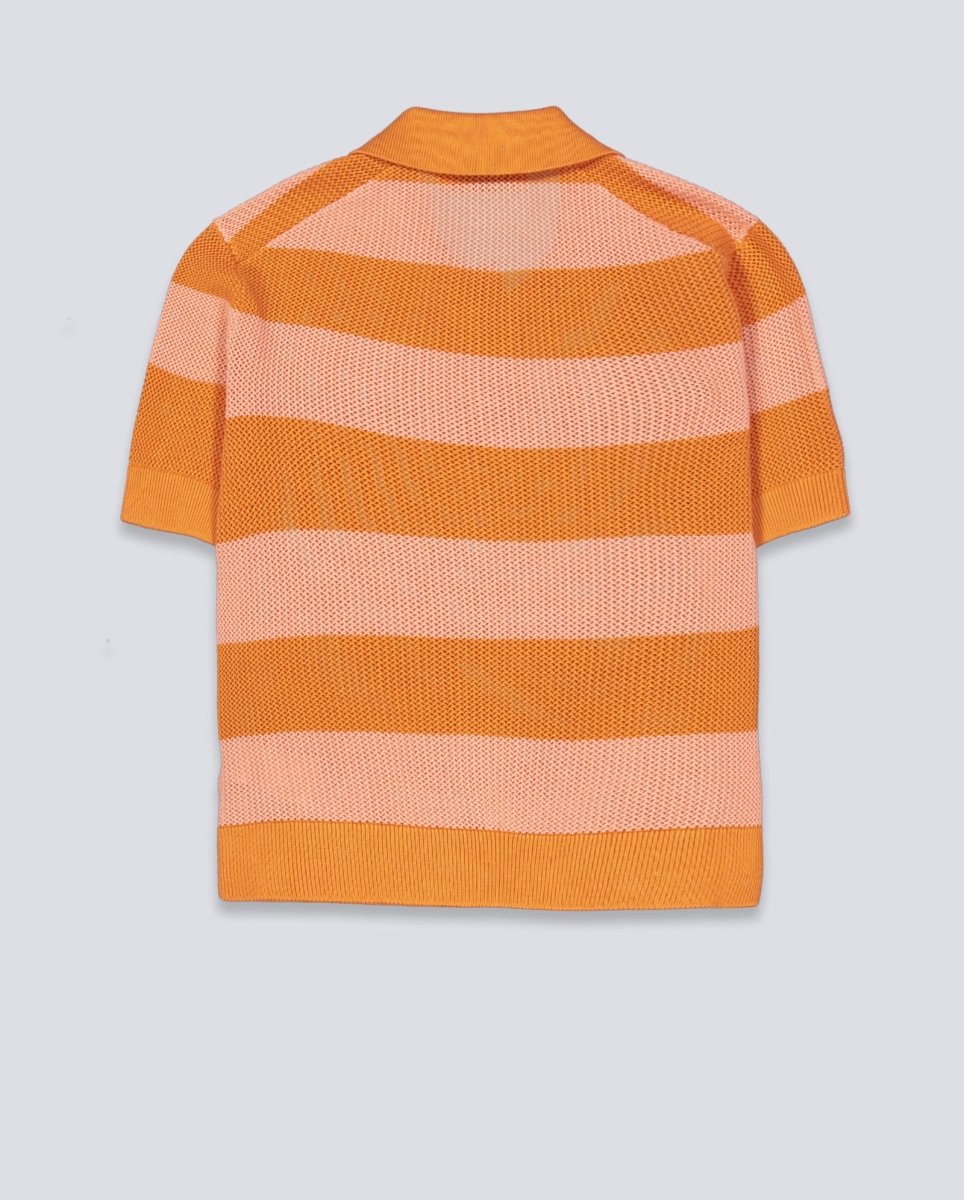Polo De Punto Lacoste Rayas Naranja Mujer