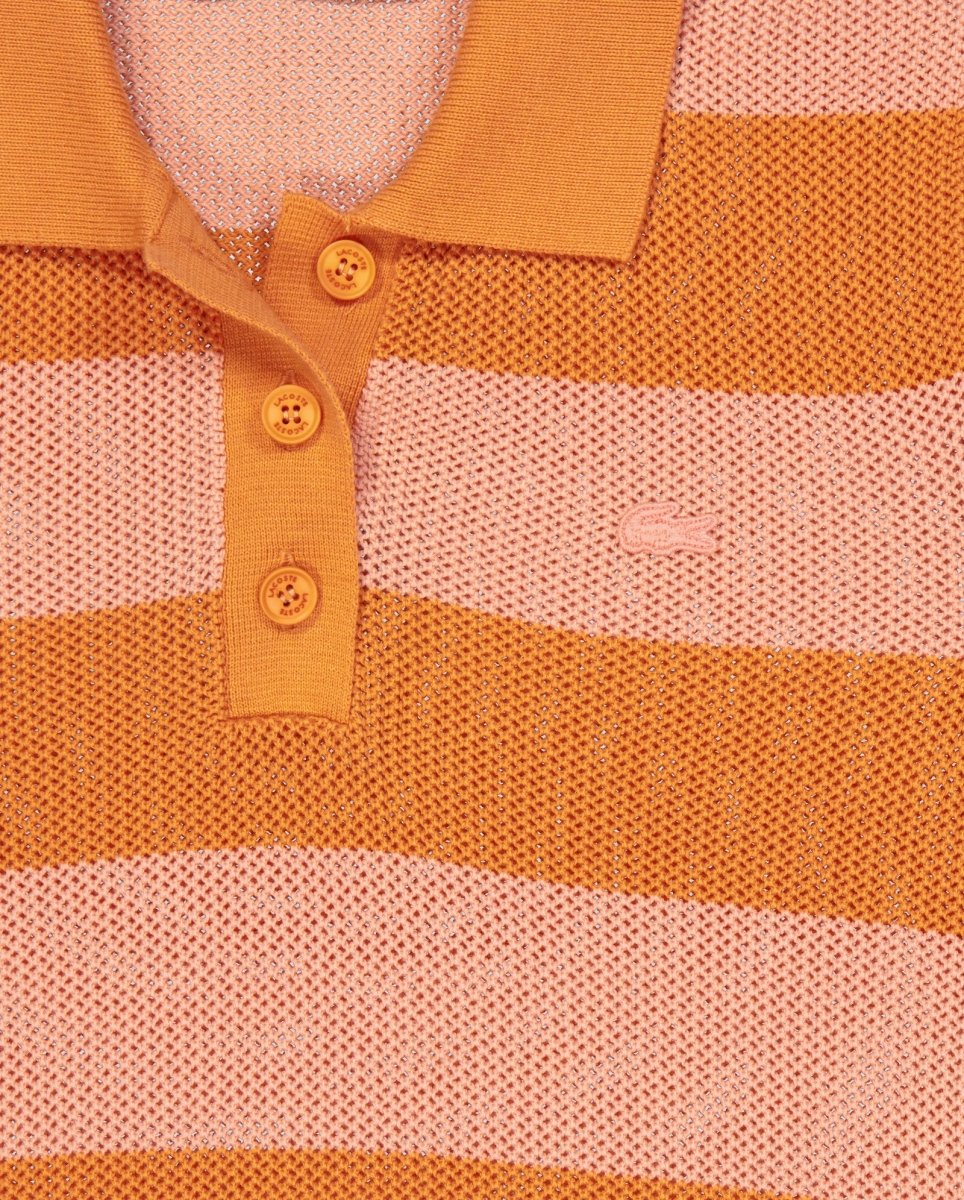 Polo De Punto Lacoste Rayas Naranja Mujer