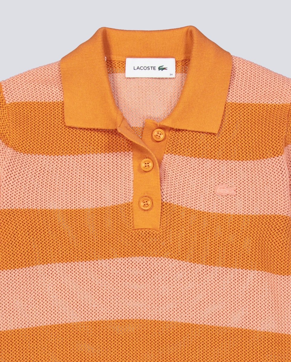 Polo De Punto Lacoste Rayas Naranja Mujer