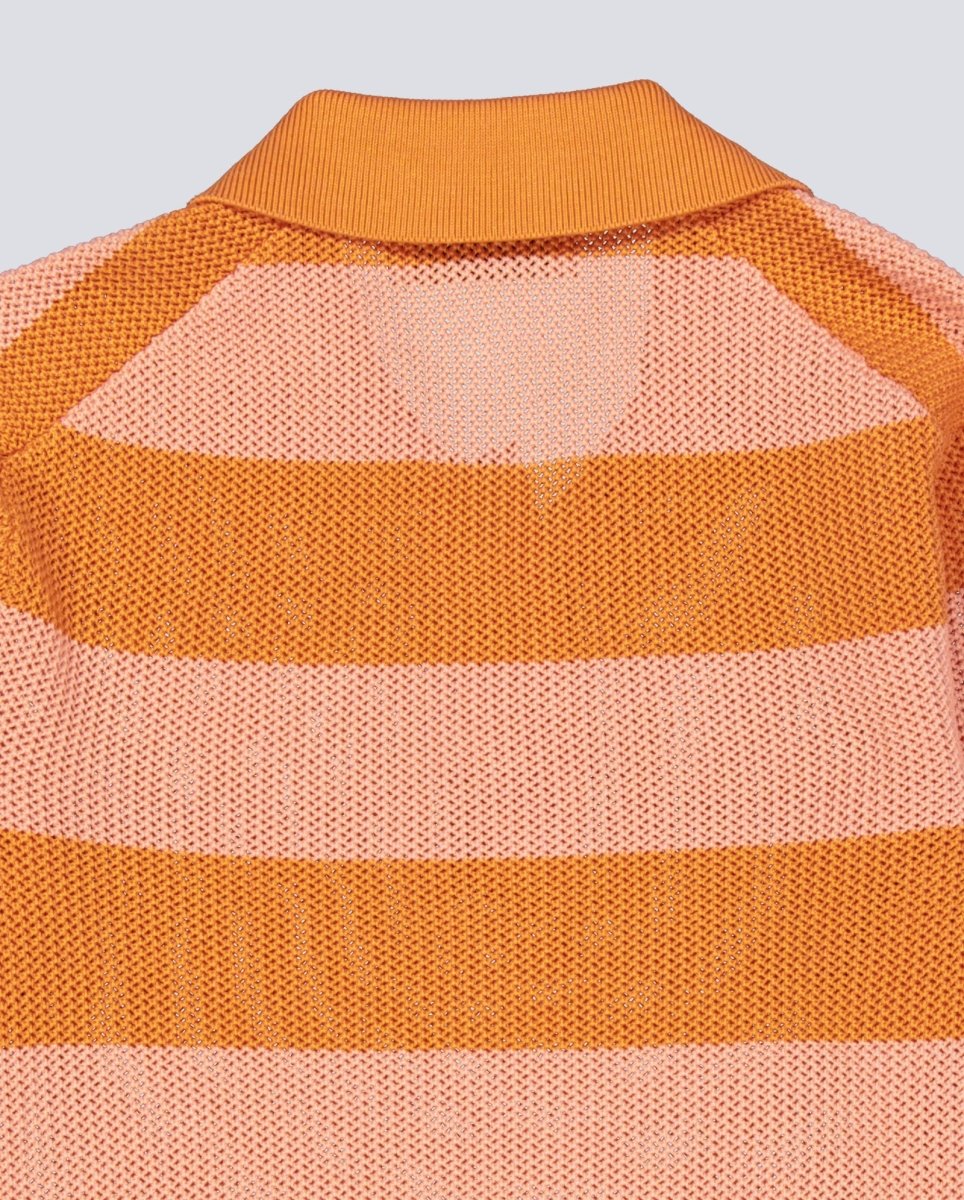 Polo De Punto Lacoste Rayas Naranja Mujer