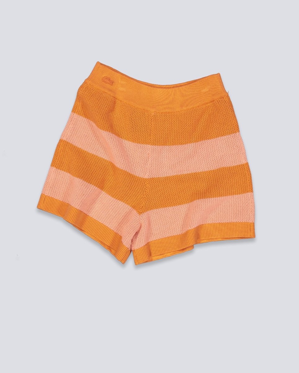 Pantalón Corto De Punto Lacoste Rayas Naranja Mujer