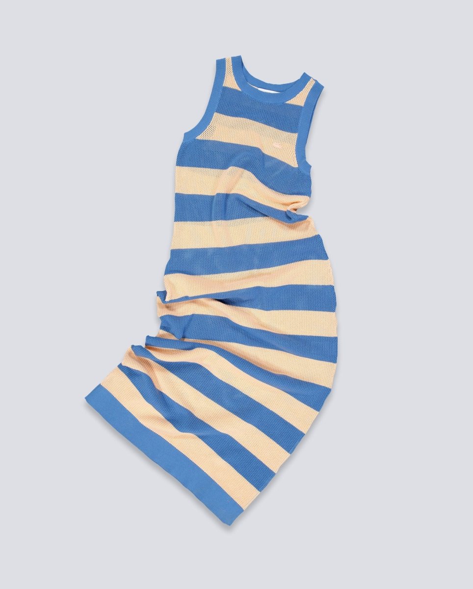 Vestido De Punto Lacoste Rayas Azul Y Beige Mujer
