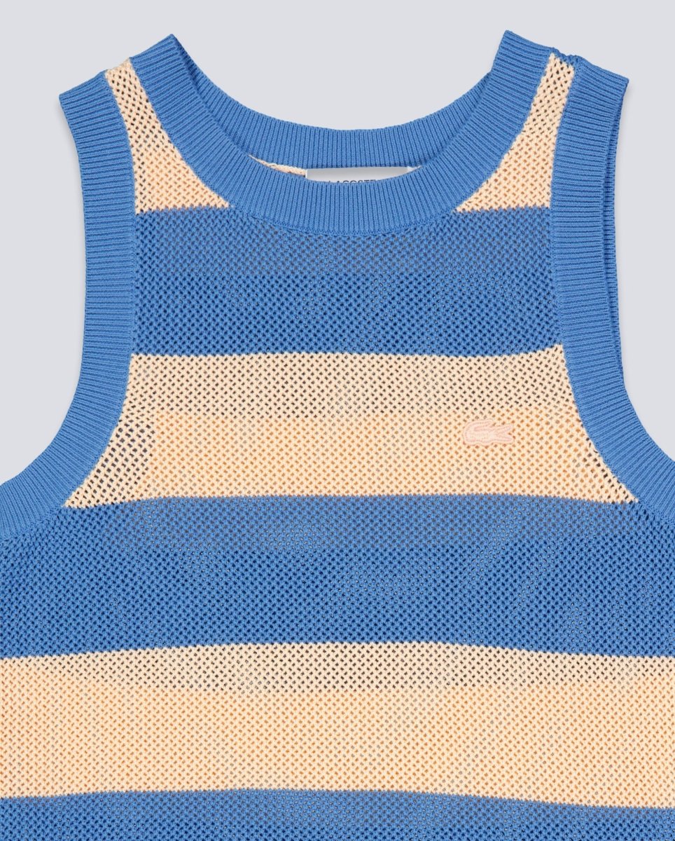 Vestido De Punto Lacoste Rayas Azul Y Beige Mujer