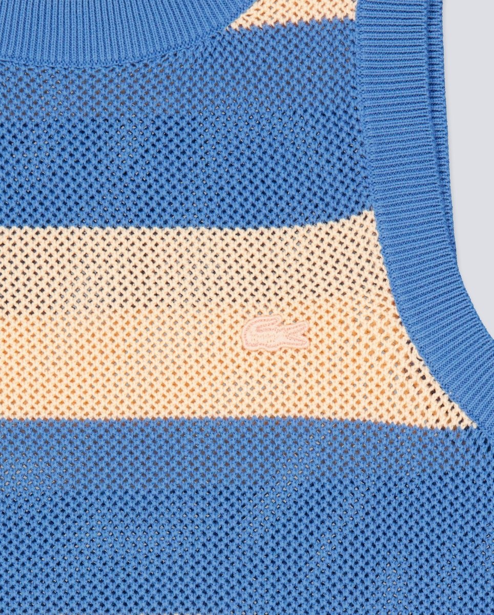Vestido De Punto Lacoste Rayas Azul Y Beige Mujer