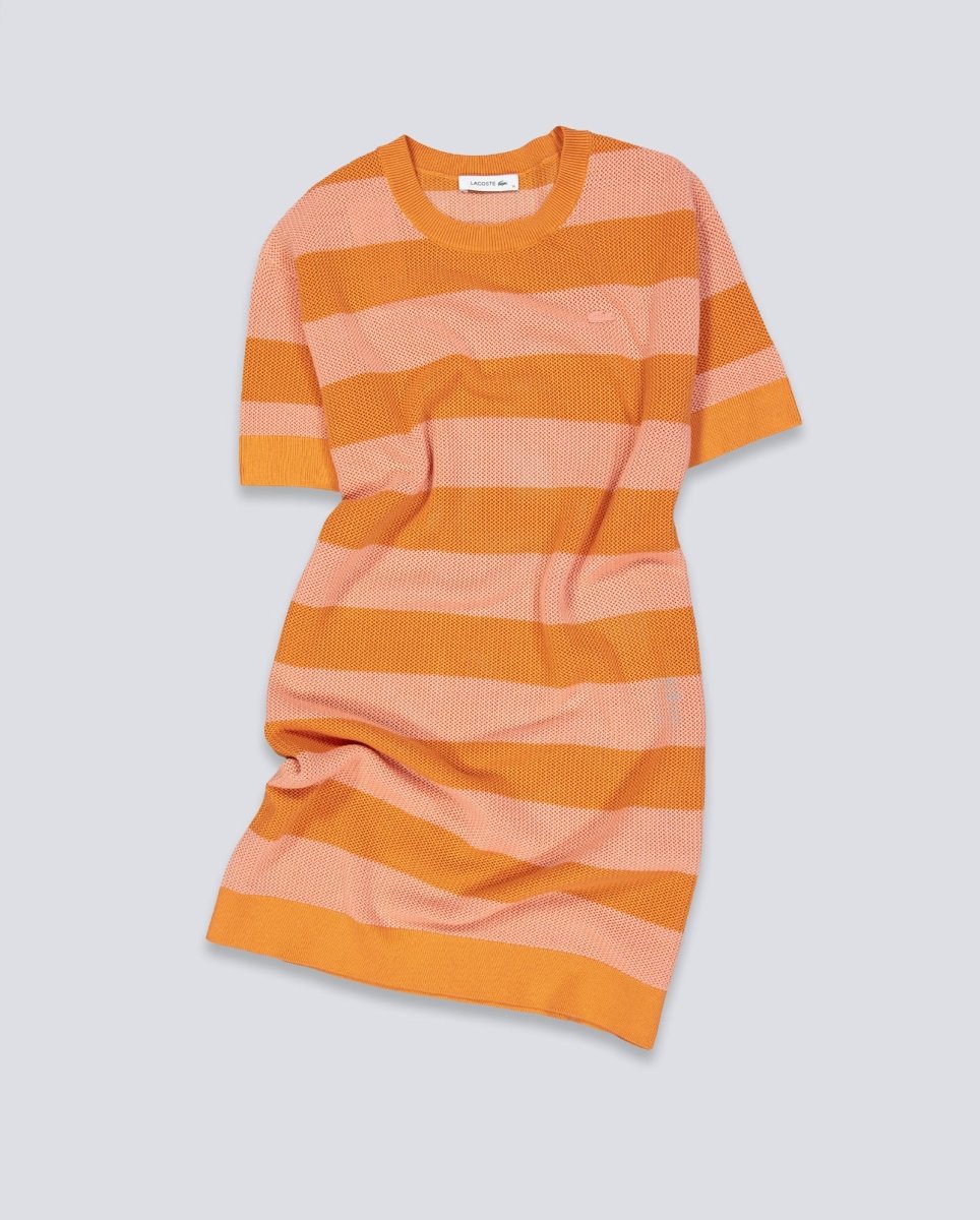 Vestido De Punto Lacoste Rayas Naranja Mujer