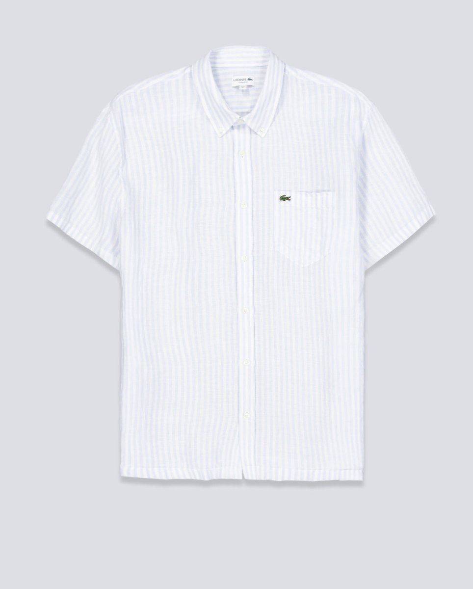 Camisa Lacoste Casual Manga Corta Azul Blanco Hombre CH8061-29I