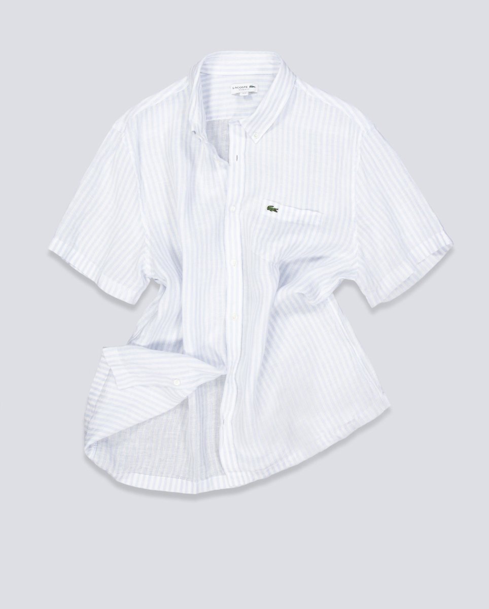 Camisa Lacoste Casual Manga Corta Azul Blanco Hombre CH8061-29I