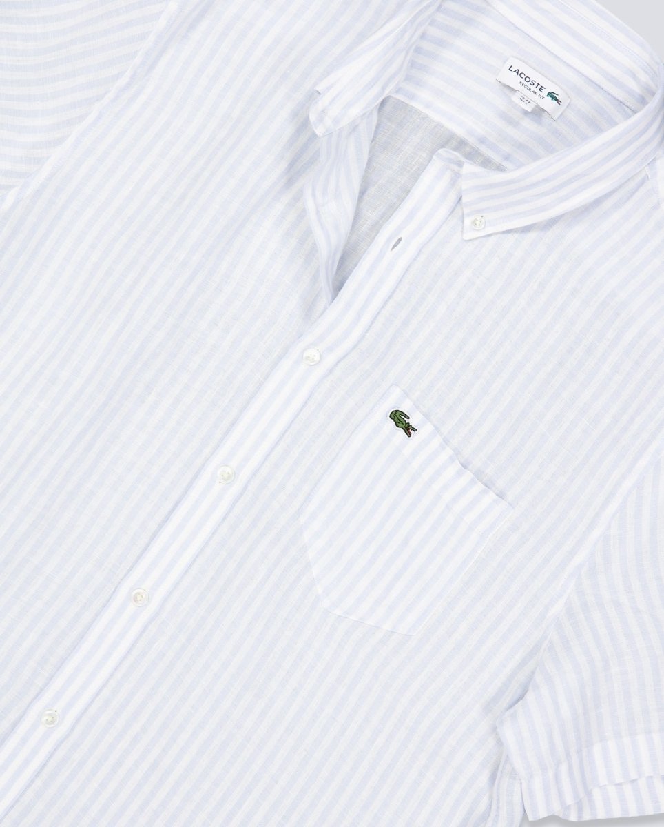 Camisa Lacoste Casual Manga Corta Azul Blanco Hombre CH8061-29I