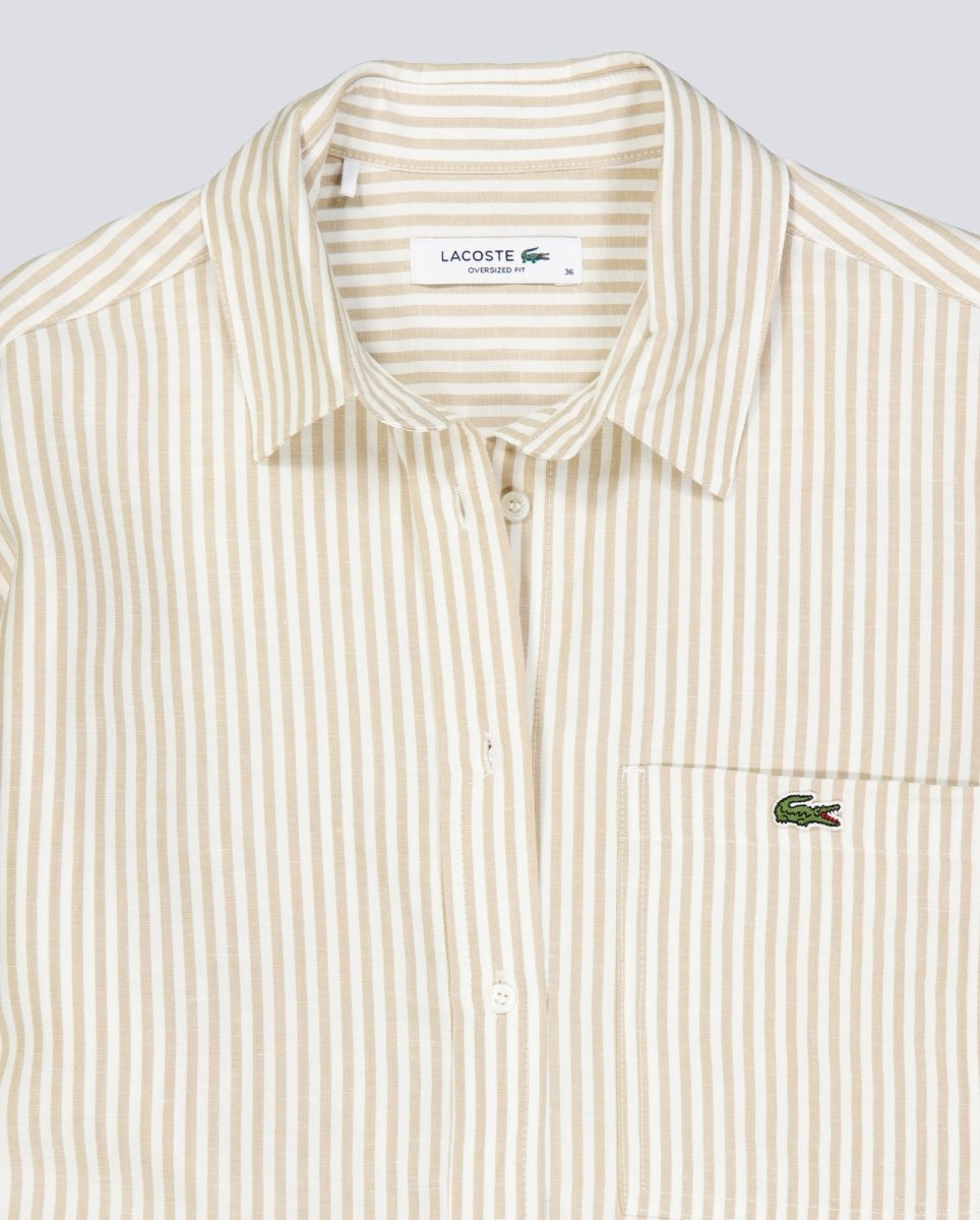 Camisa Lacoste Manga Larga Beige Blanco Mujer CF1429-8GI