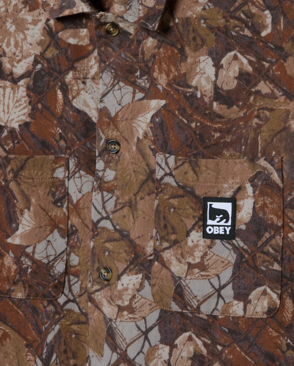 Camisa Obey Fence Camo Woven Marrón Hombre 181200422-FNC