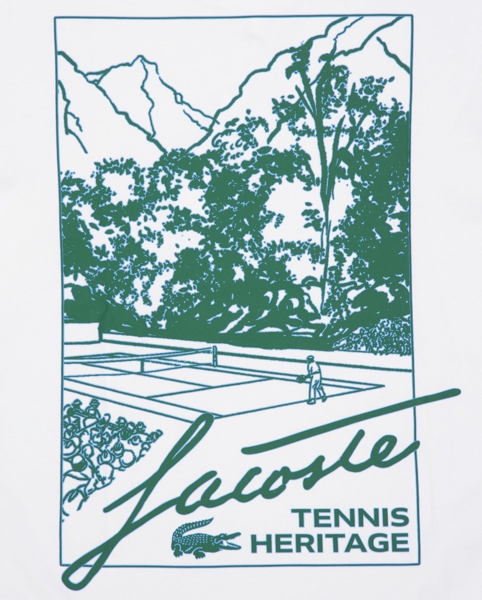 Camiseta De Lacoste Estampado Tennis Heritage Blanco Hombre TH5505-00-001