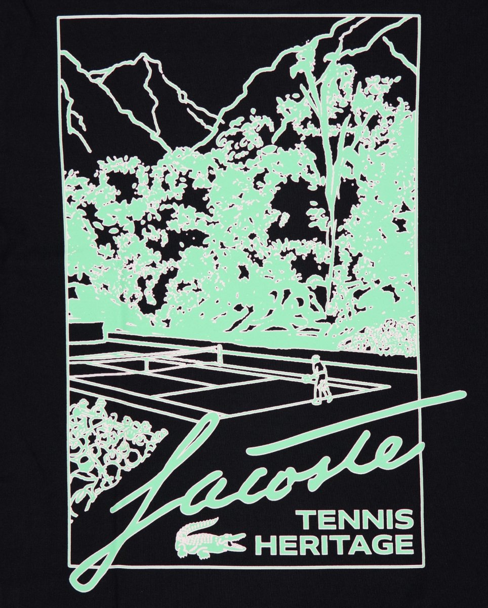Camiseta De Lacoste Estampado Tennis Heritage Negro Hombre TH5505-00-031