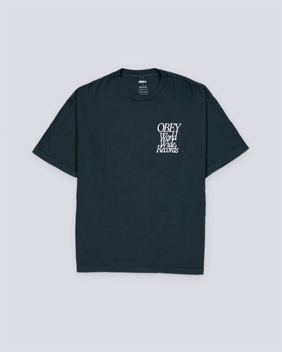 Camiseta Obey Worldwide Records Pigment Negro Unisex 167924131-PTB