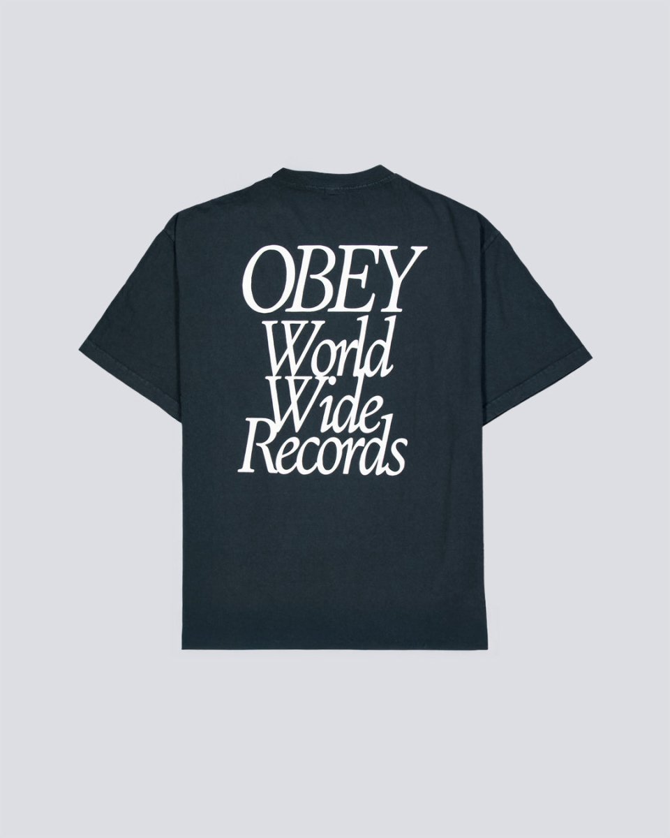 Camiseta Obey Worldwide Records Pigment Negro Unisex 167924131-PTB