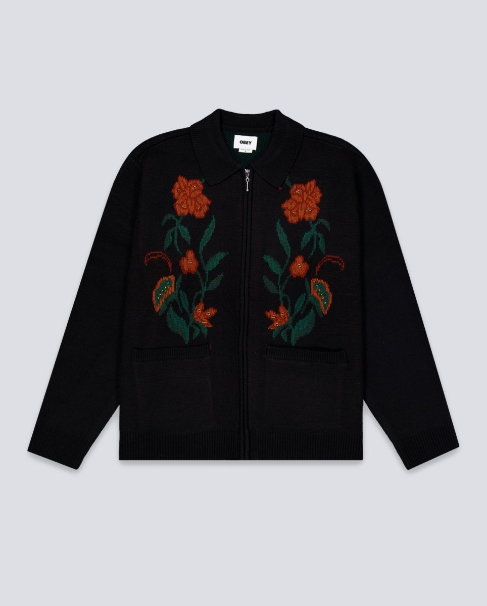 Cardigan Obey Floral Con Cremallera Negro Hombre 151010041-BLK